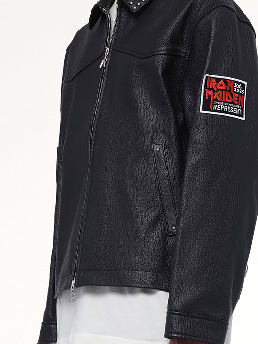 Iron Maiden Trooper Leather Jacket in Jet Black