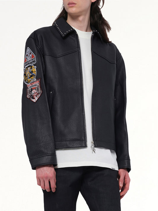 Iron Maiden Trooper Leather Jacket in Jet Black