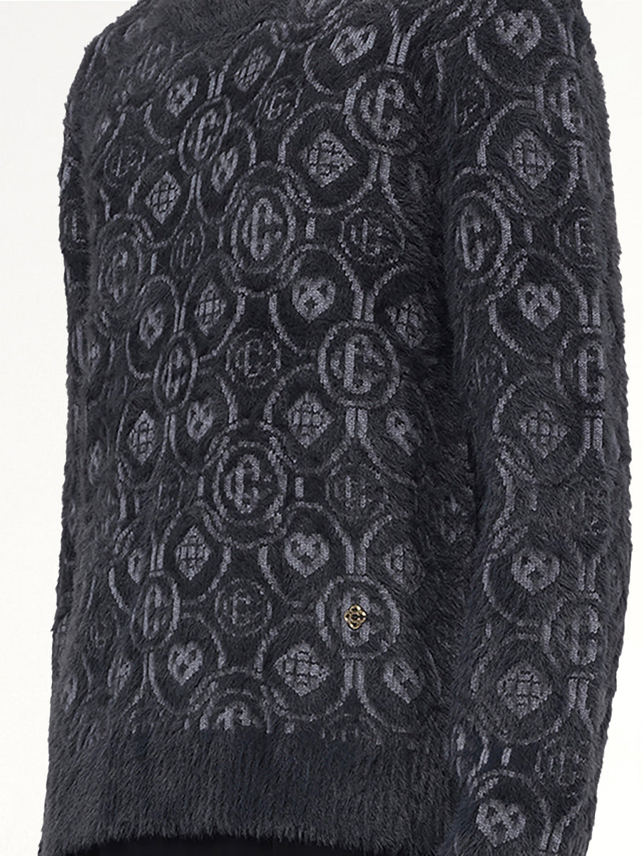 Fluffy Monogram Knit Sweater in Grey
