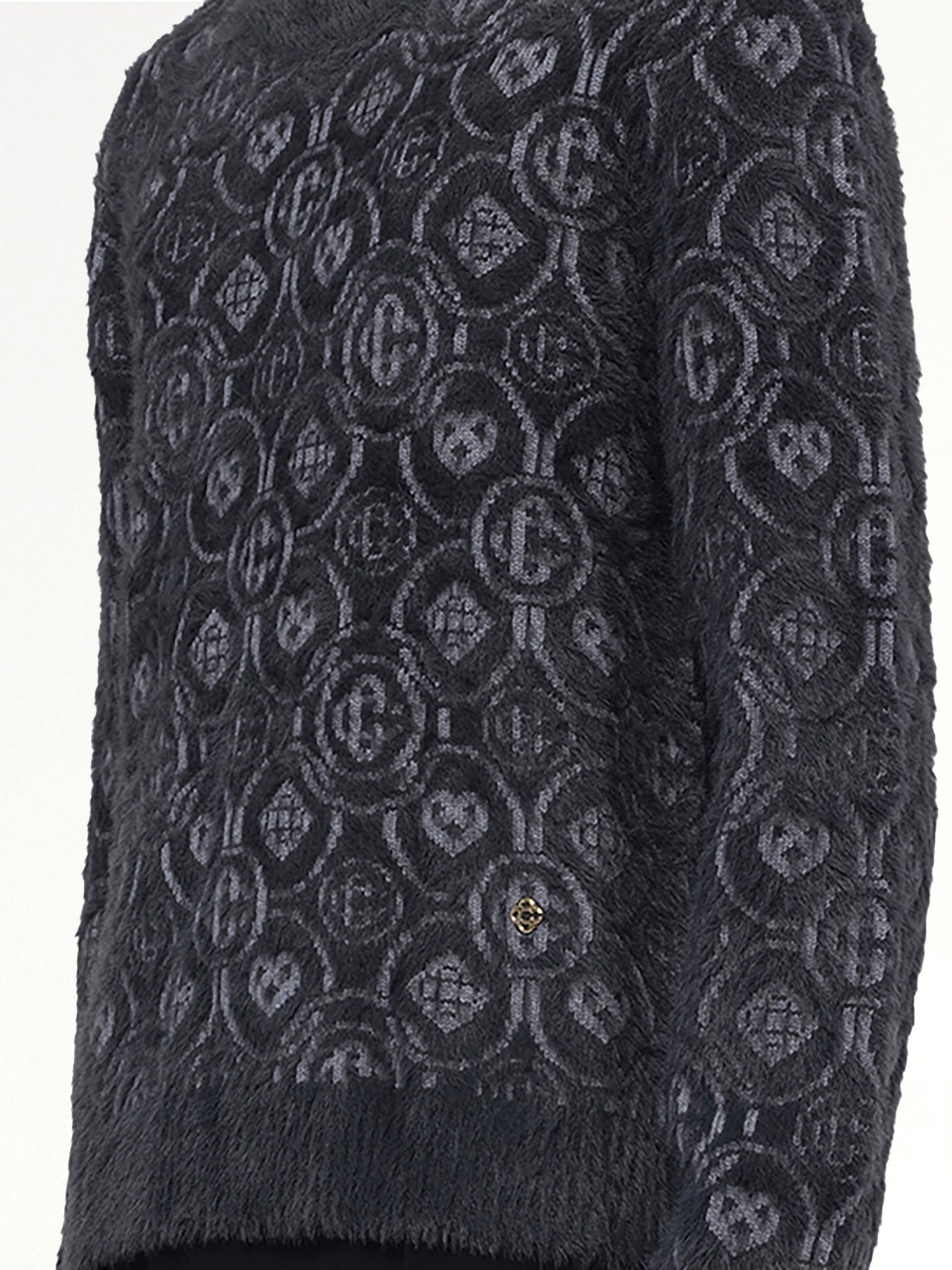 Fluffy Monogram Knit Sweater in Grey