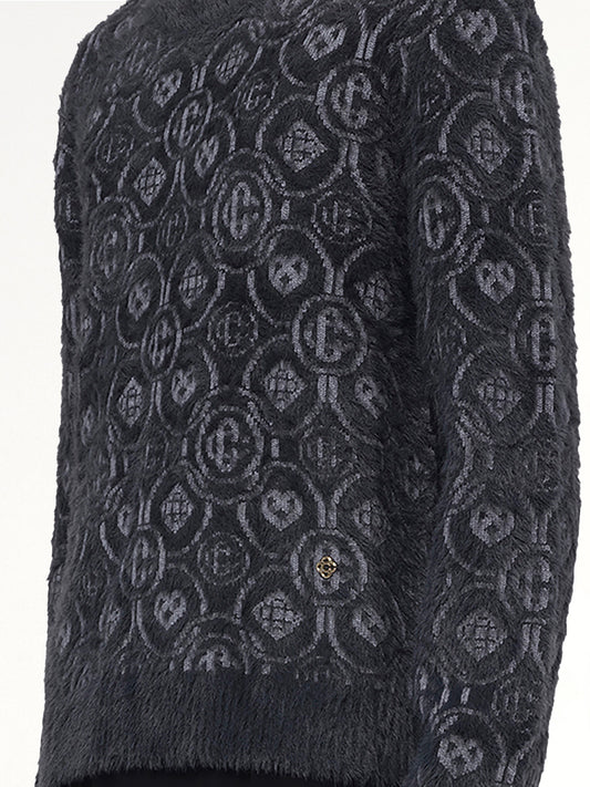 Fluffy Monogram Knit Sweater in Grey
