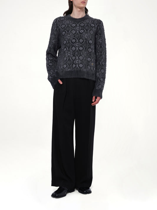 Fluffy Monogram Knit Sweater in Grey