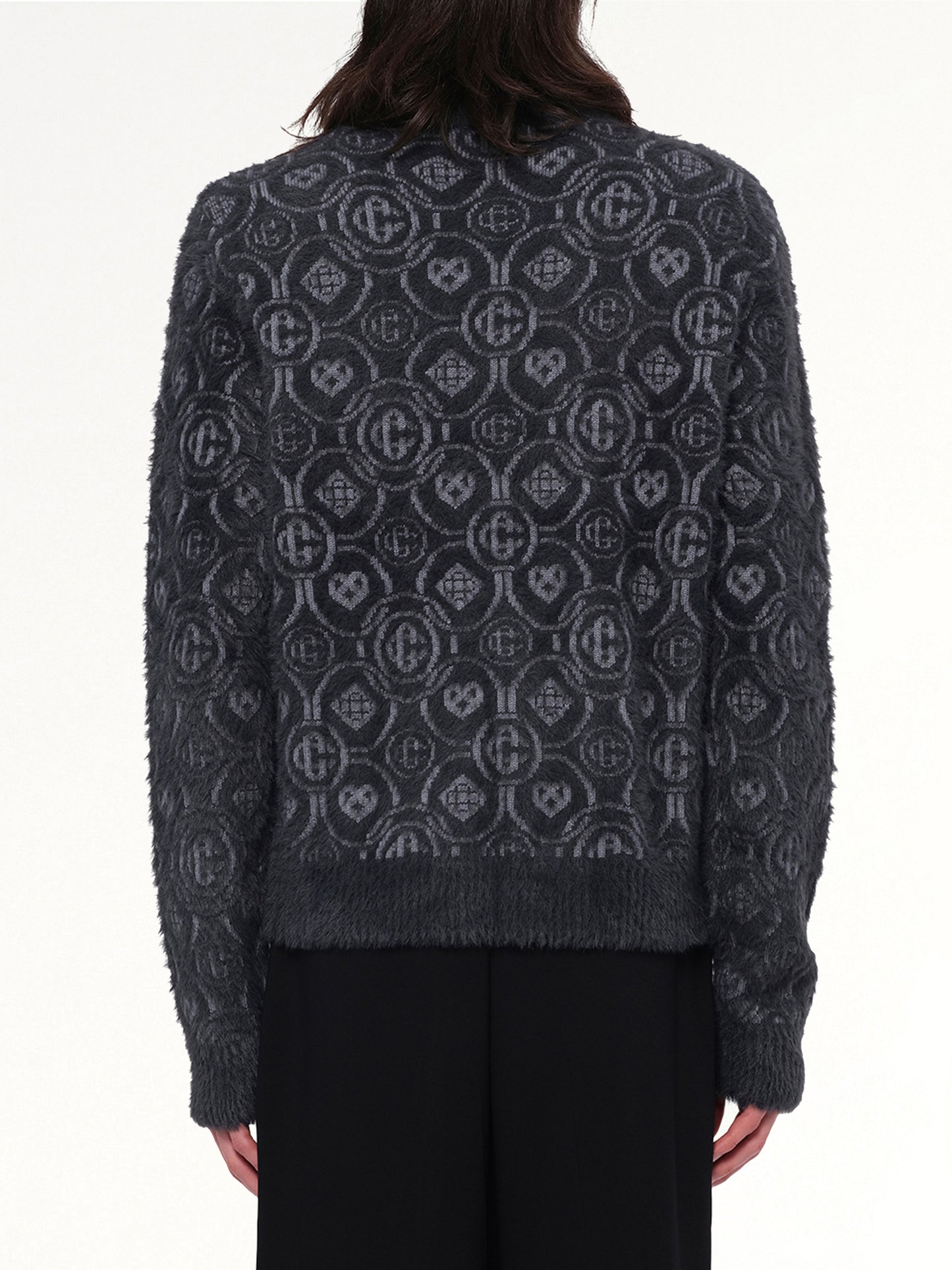 Fluffy Monogram Knit Sweater in Grey