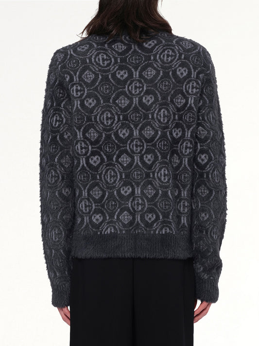 Fluffy Monogram Knit Sweater in Grey