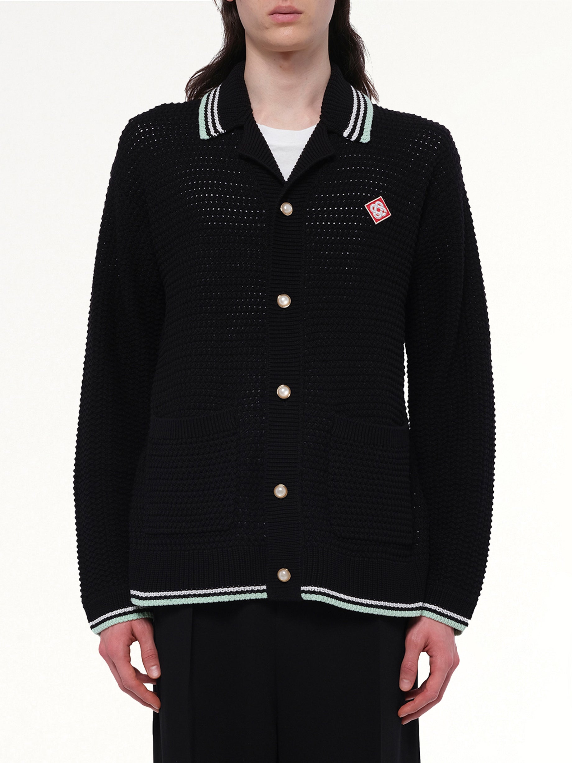 Embroidered Crochet Shirt in Black