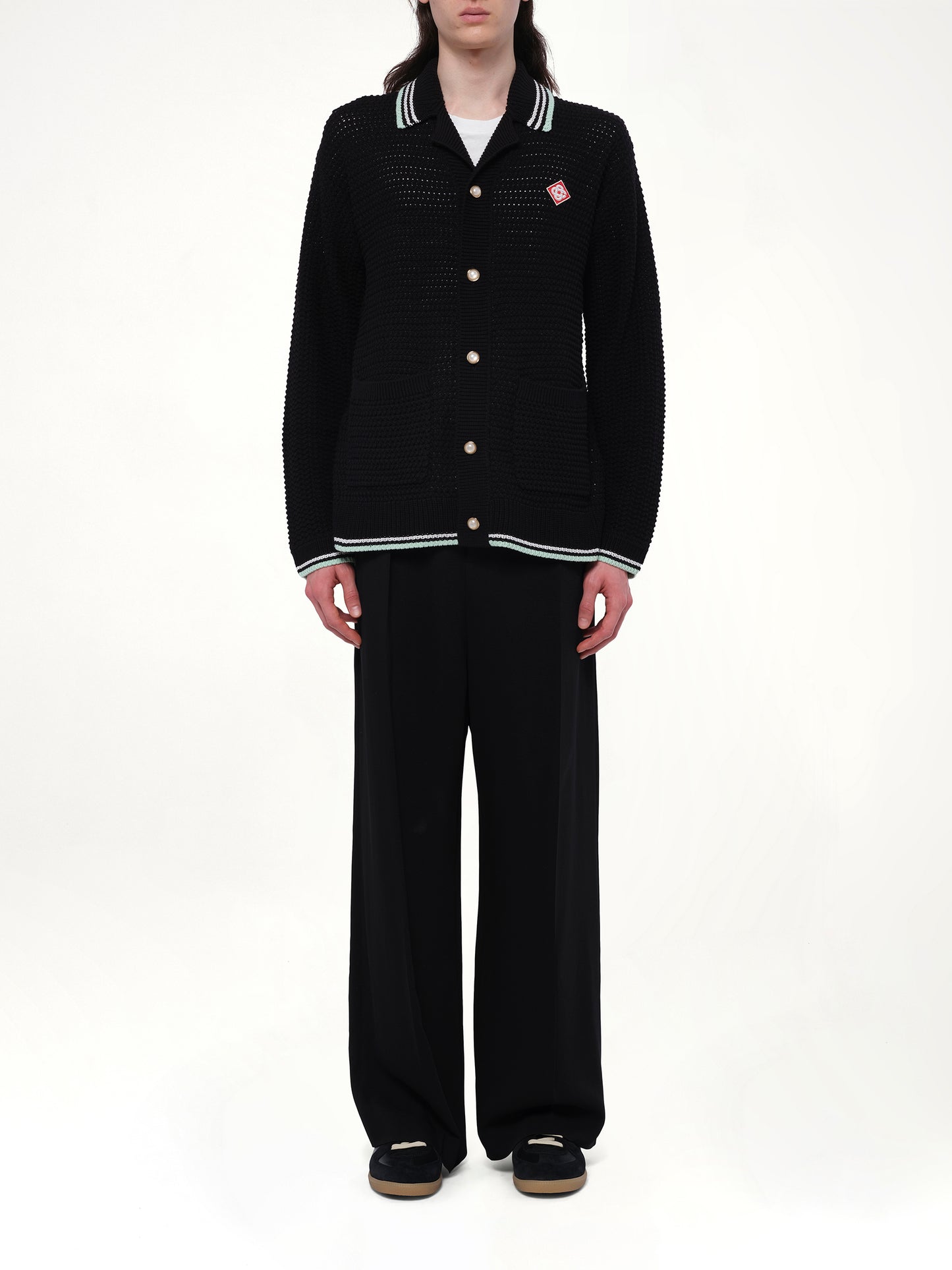 Embroidered Crochet Shirt in Black