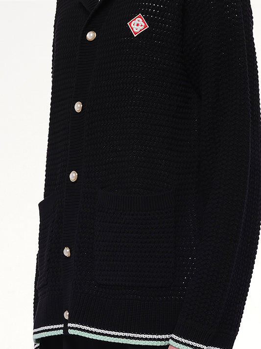 Embroidered Crochet Shirt in Black