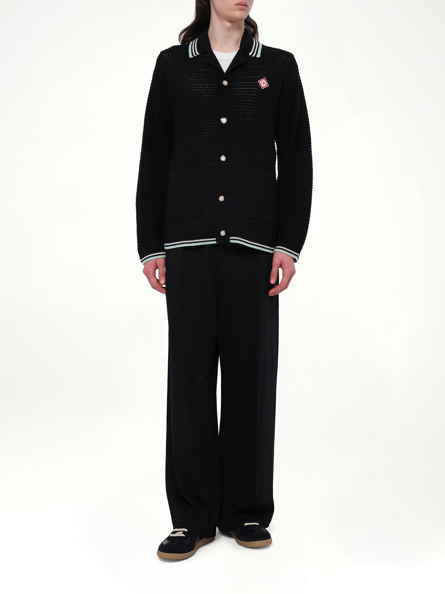 Embroidered Crochet Shirt in Black