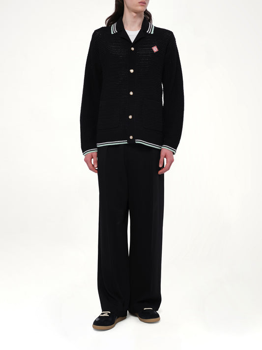 Embroidered Crochet Shirt in Black