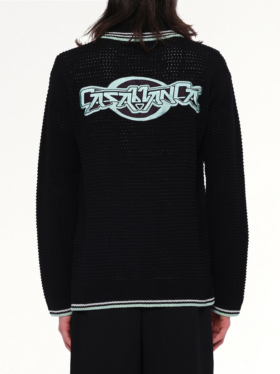 Embroidered Crochet Shirt in Black