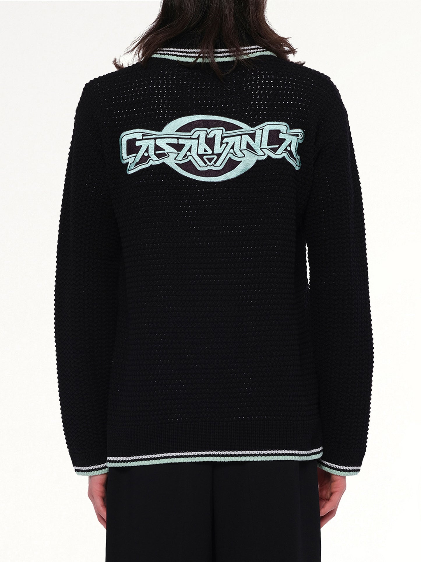 Embroidered Crochet Shirt in Black