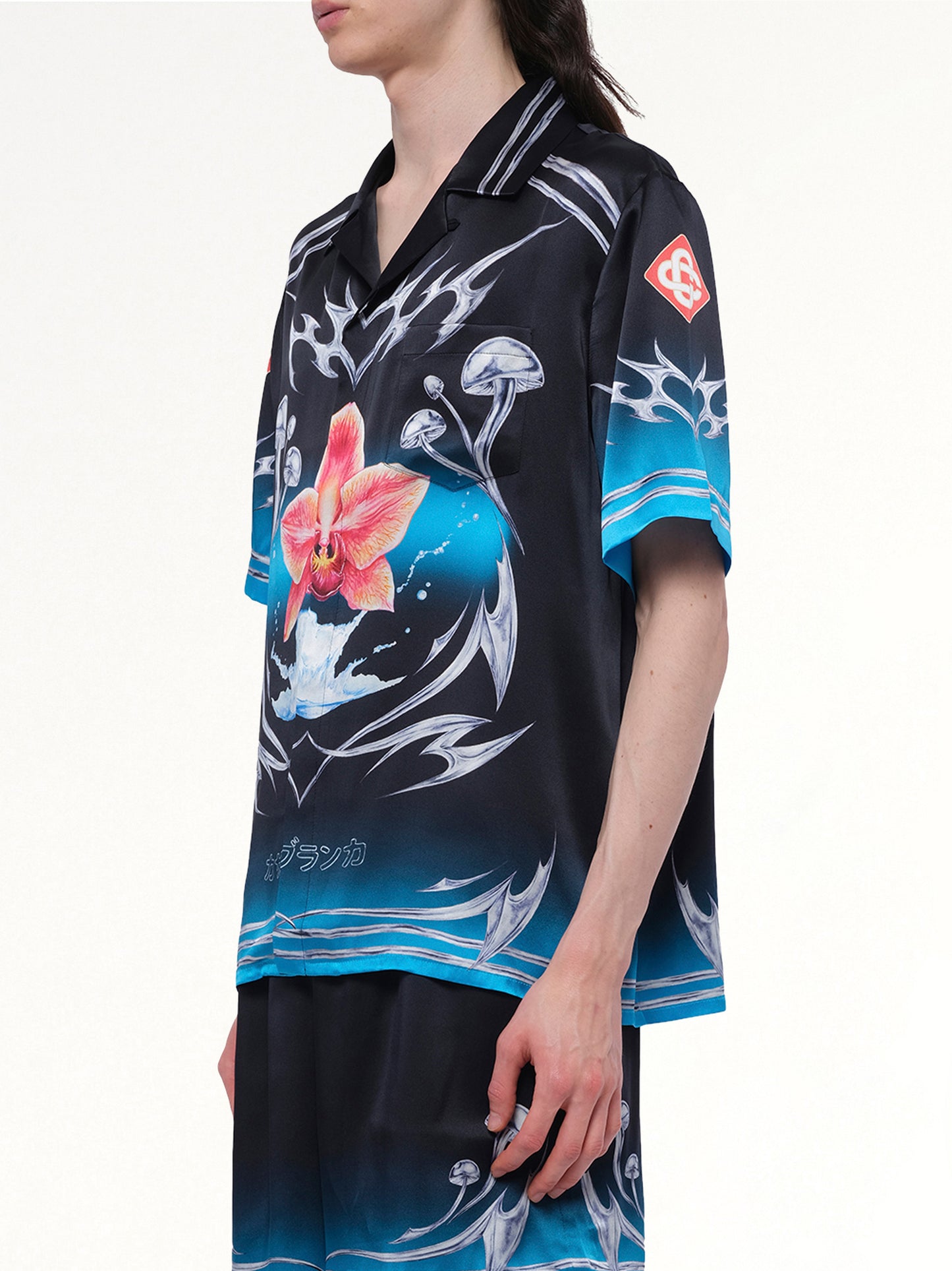 Silk Satin Blades Shirt in Multicolour