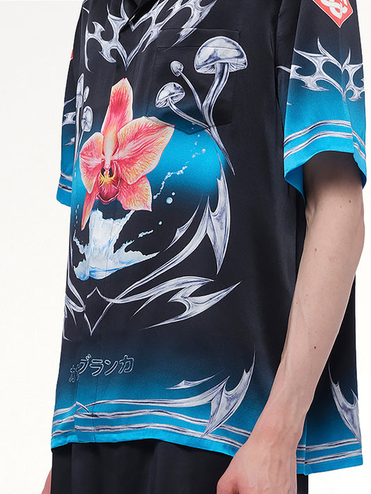 Silk Satin Blades Shirt in Multicolour