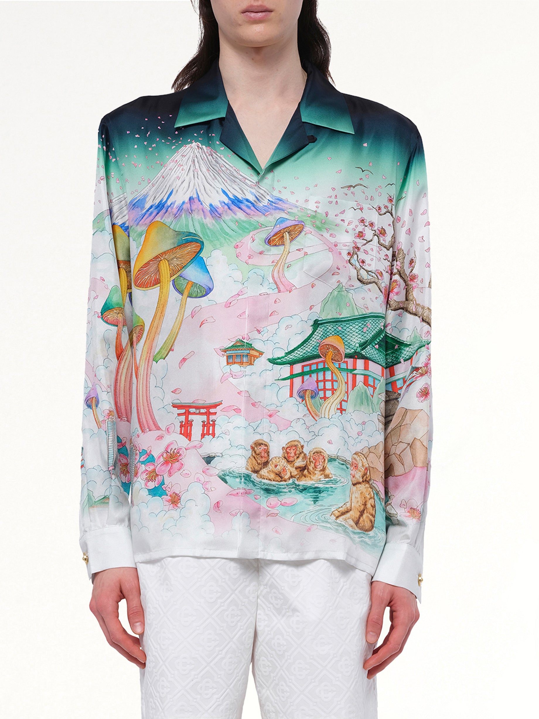 Silk Satin Flowers Shirt in Multicolour