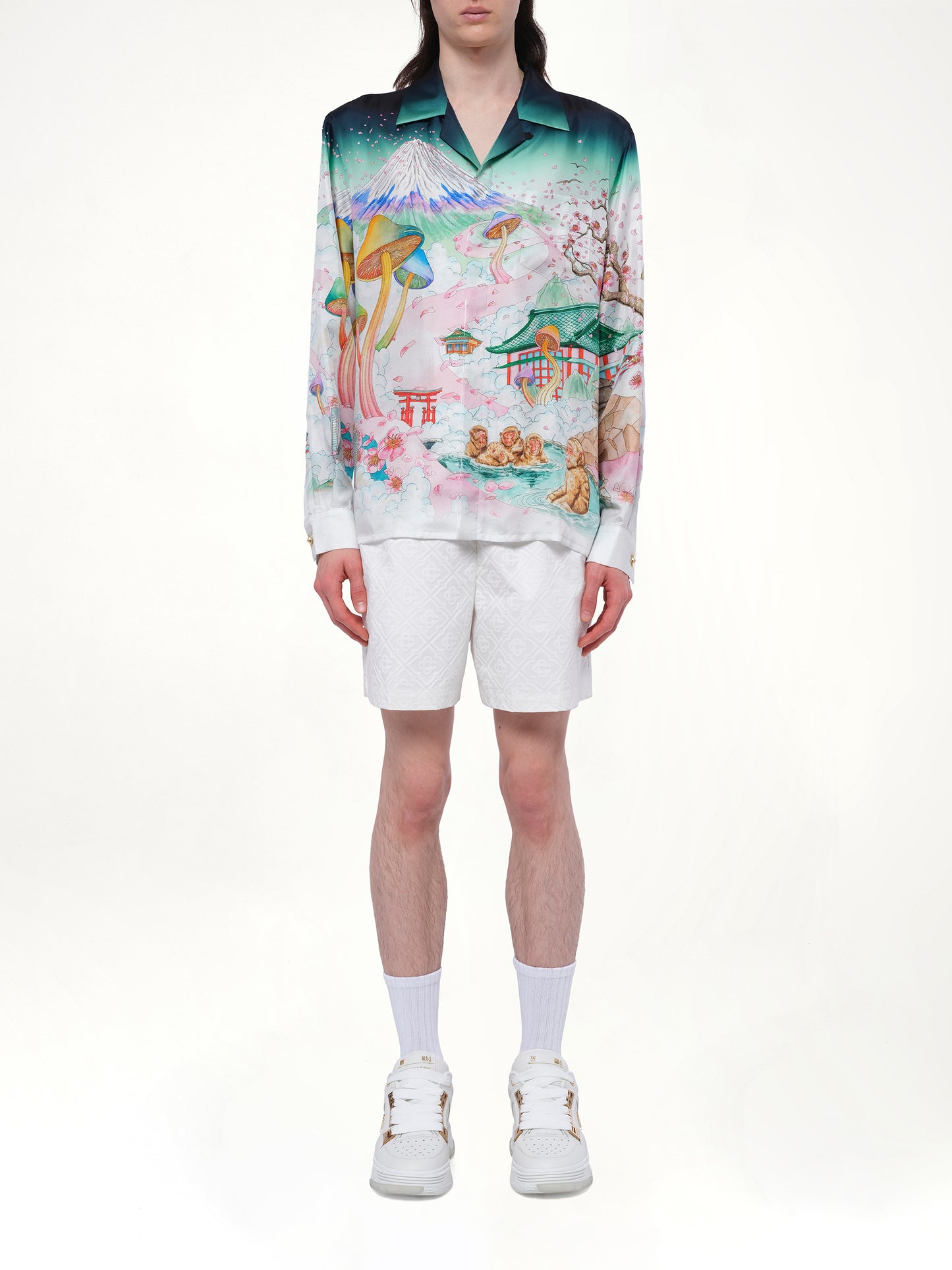 Silk Satin Flowers Shirt in Multicolour