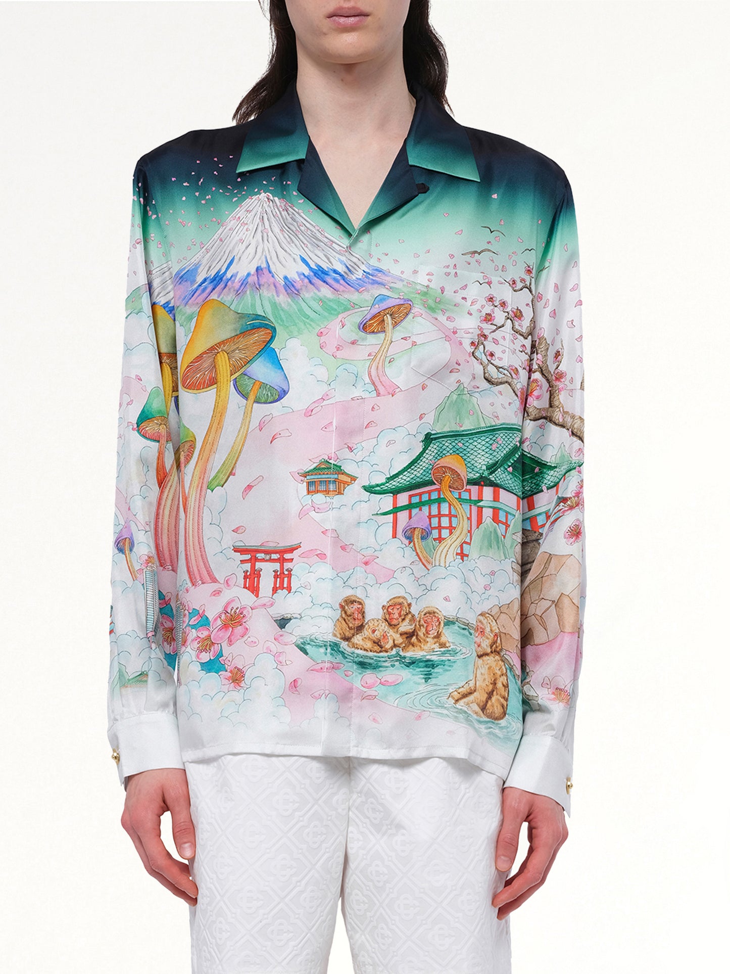 Silk Satin Flowers Shirt in Multicolour