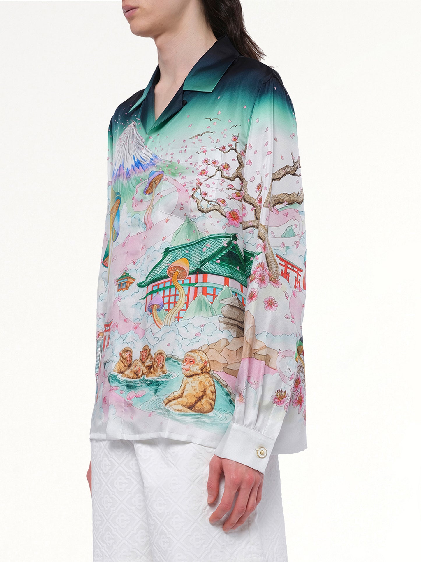 Silk Satin Flowers Shirt in Multicolour