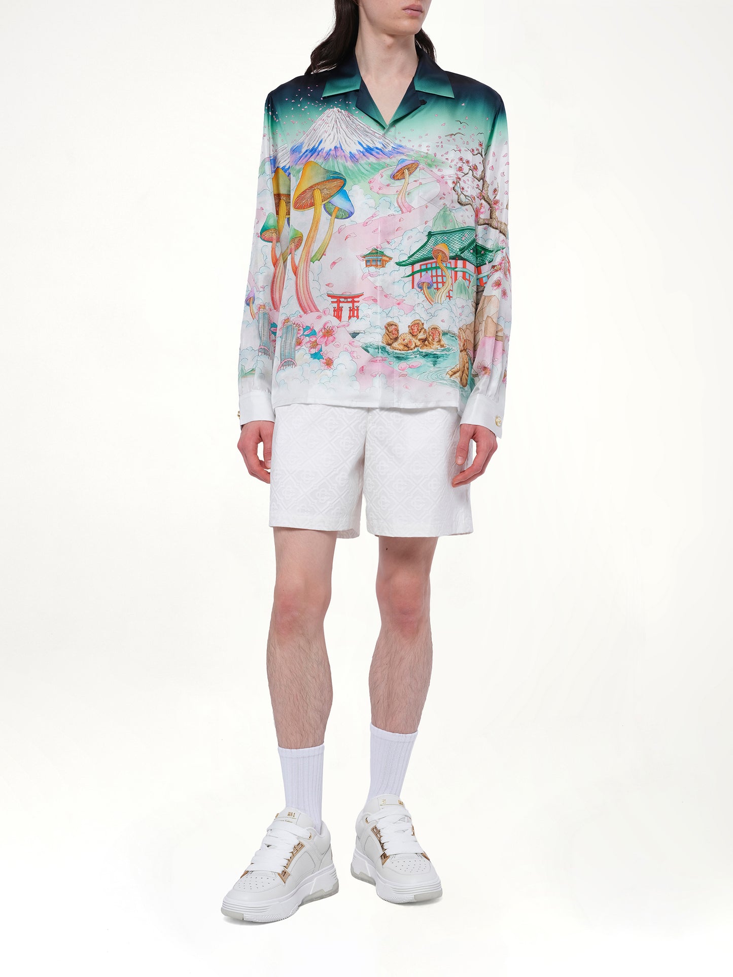 Silk Satin Flowers Shirt in Multicolour