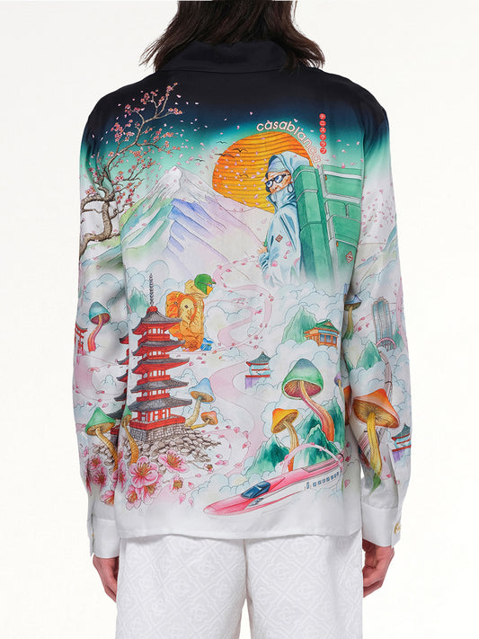 Silk Satin Flowers Shirt in Multicolour