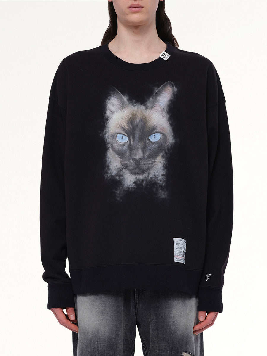 Cat Printed Pullover in Black