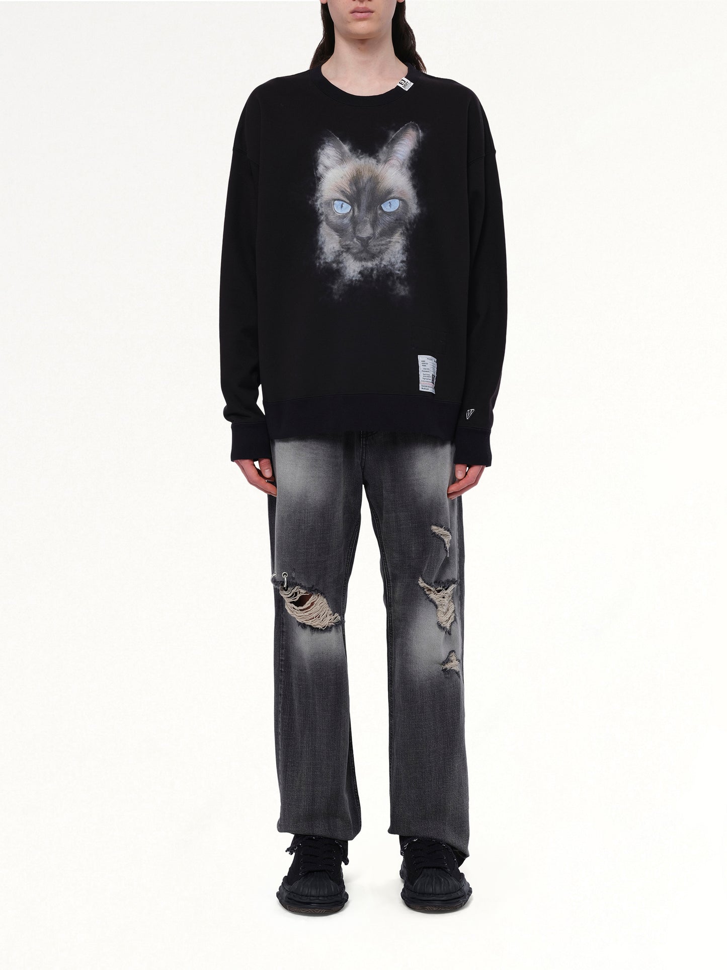 Cat Printed Pullover in Black