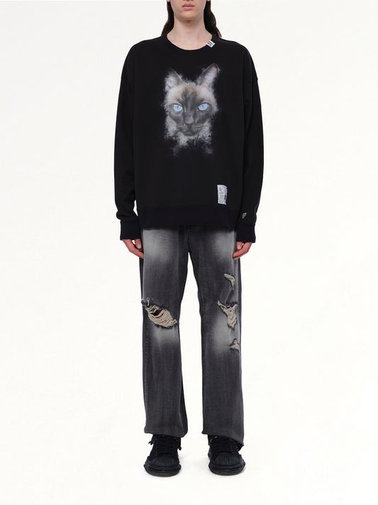 Cat Printed Pullover in Black