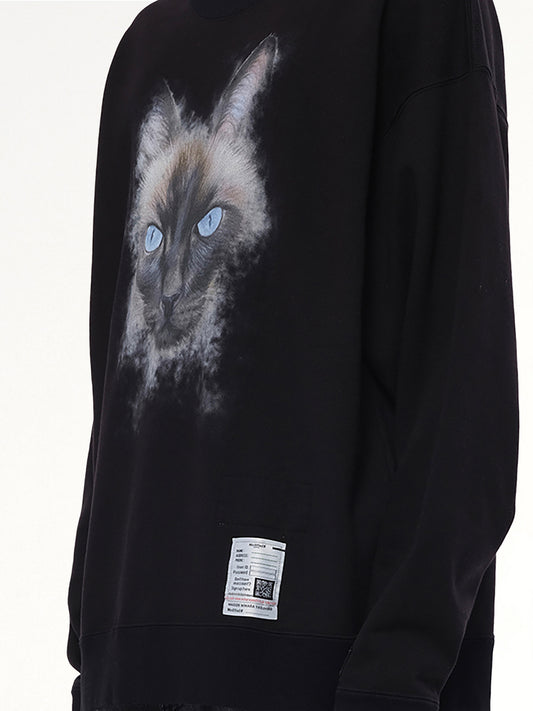 Cat Printed Pullover in Black