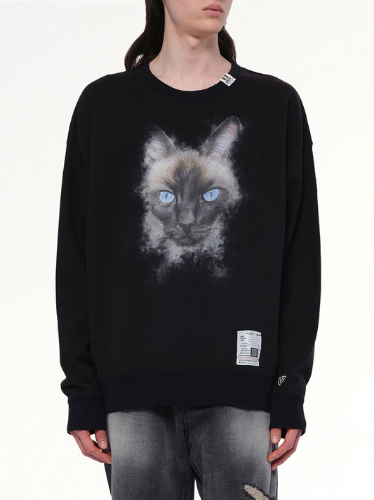 Cat Printed Pullover in Black