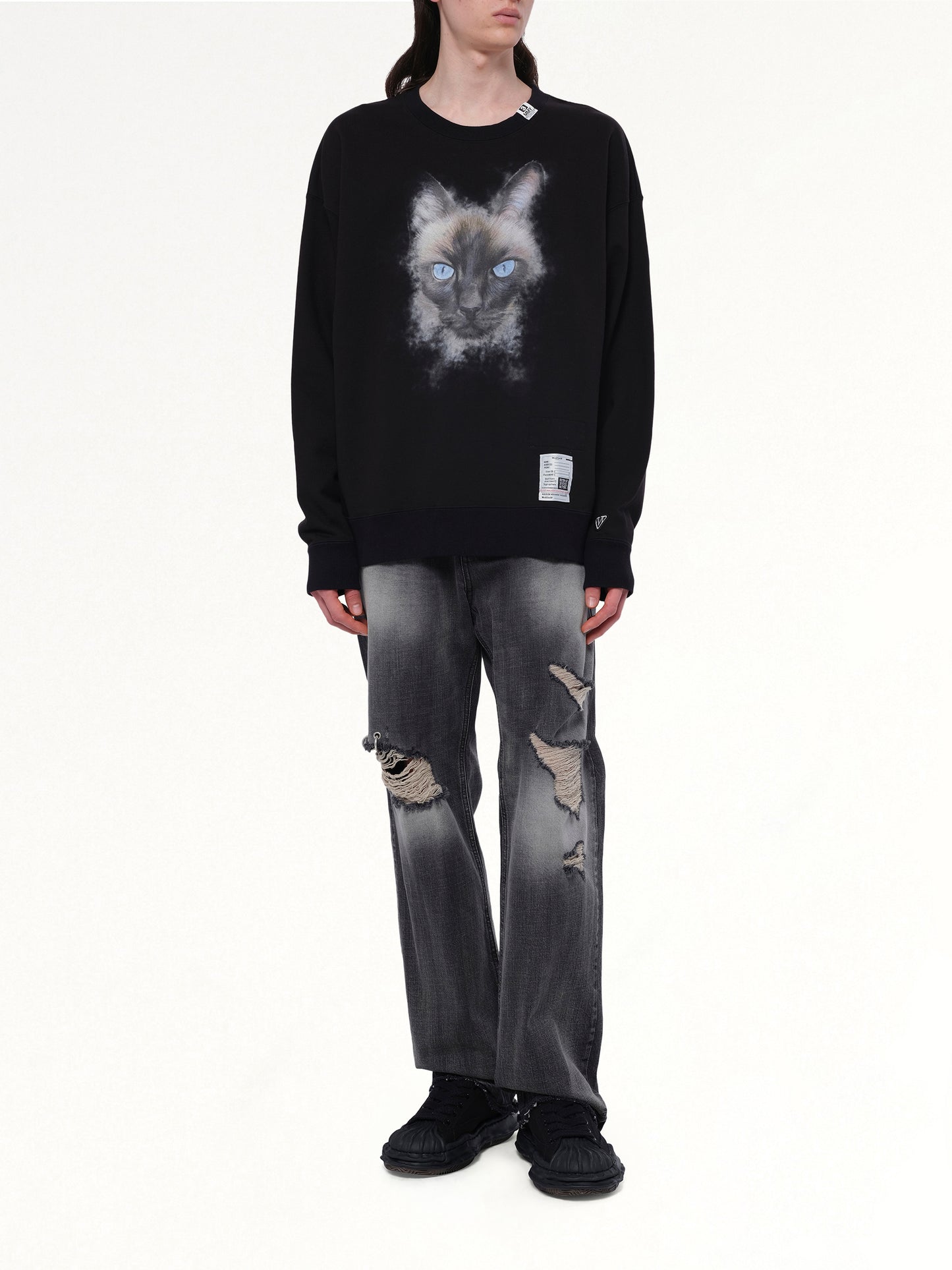 Cat Printed Pullover in Black