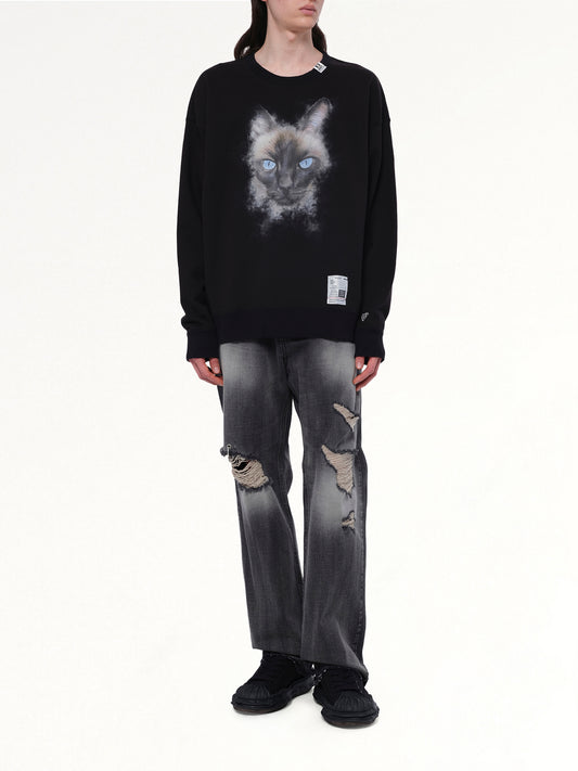 Cat Printed Pullover in Black