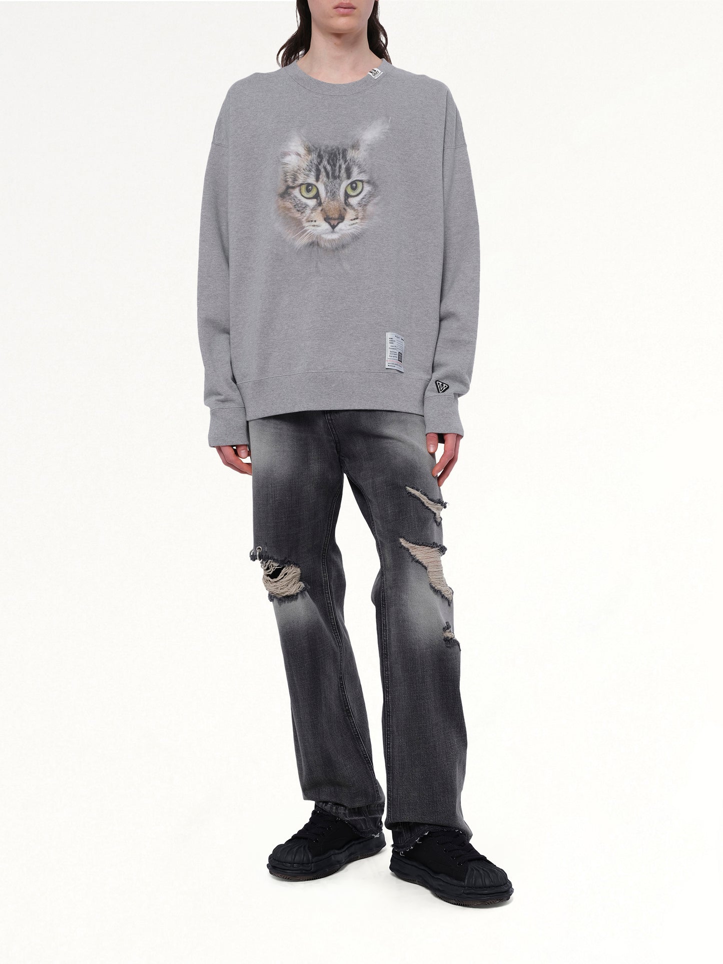 Cat Printed Pullover in Gray