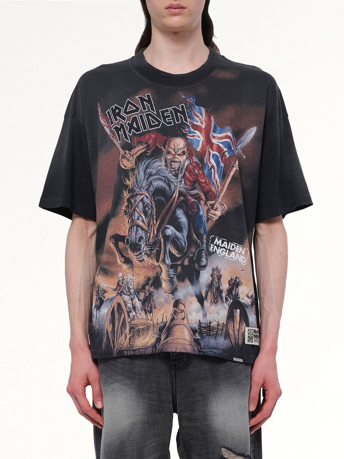 Iron Maiden Steed T-Shirt in Stained Black