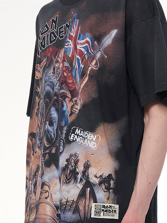 Iron Maiden Steed T-Shirt in Stained Black