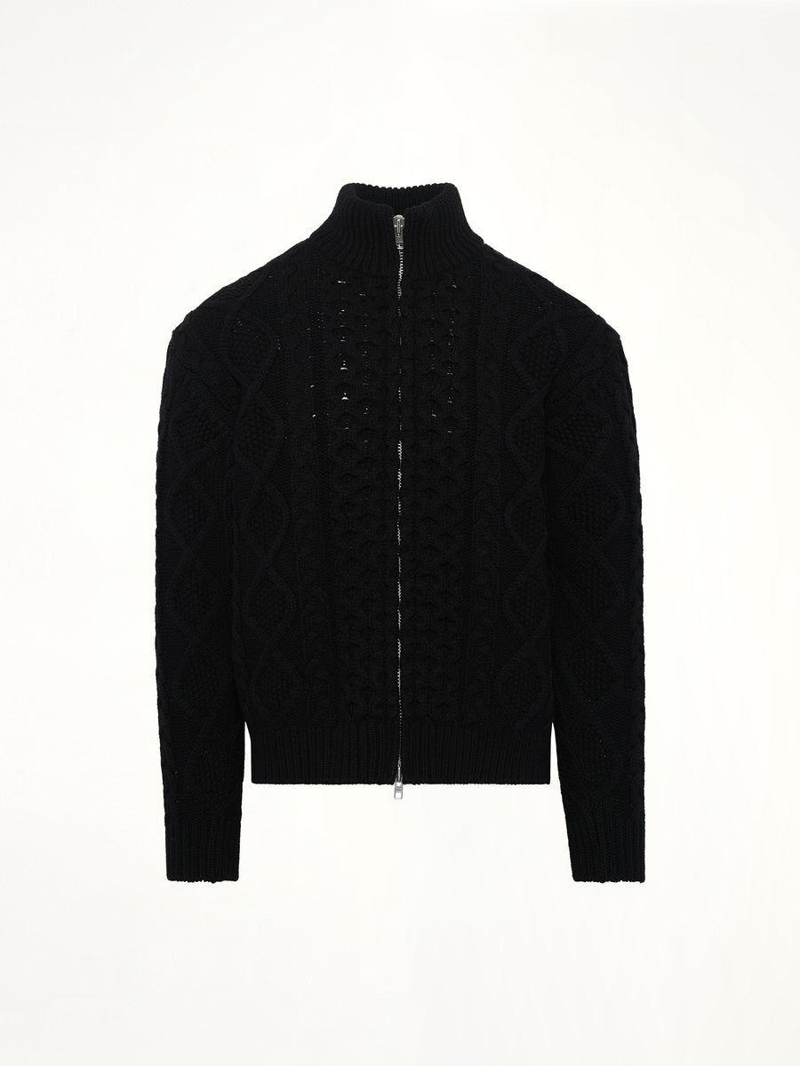 Cable Knit Zip Up in Black