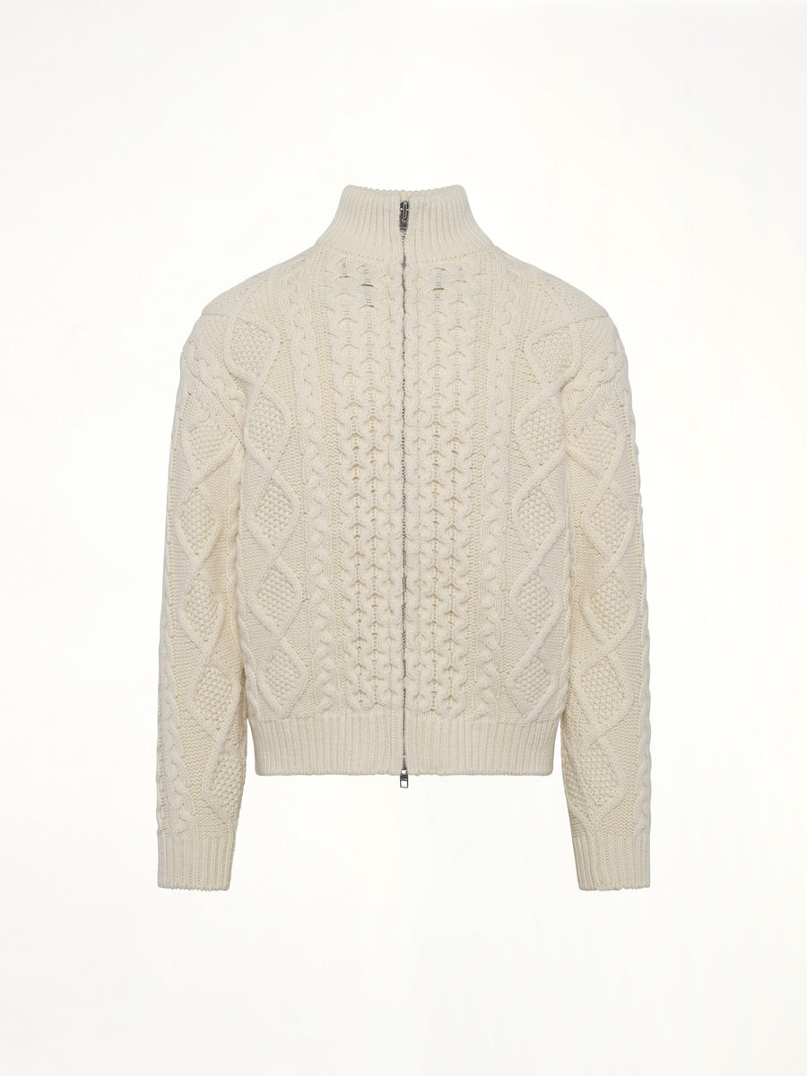 Cable Knit Zip Up in Cream