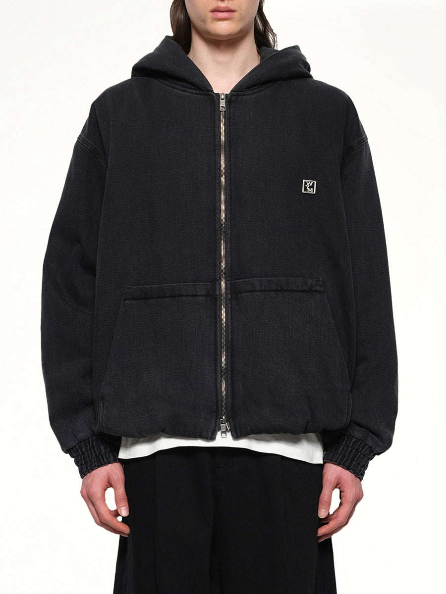 Dyed Denim Hoodie in Black
