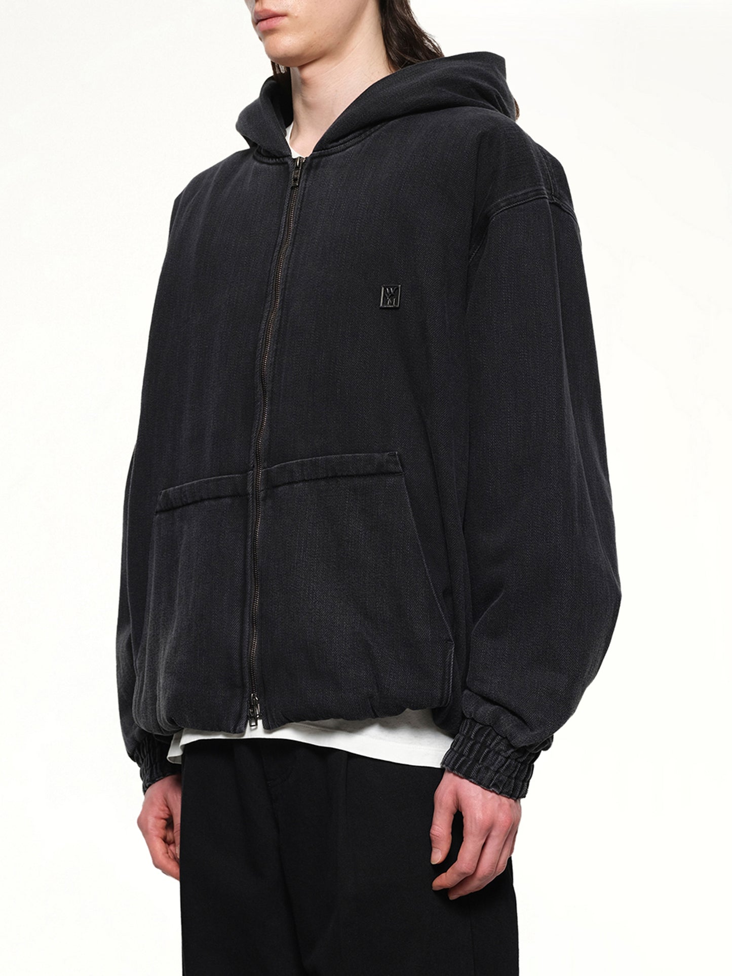 Dyed Denim Hoodie in Black