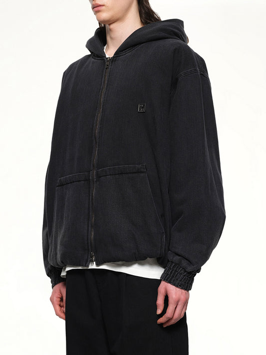 Dyed Denim Hoodie in Black