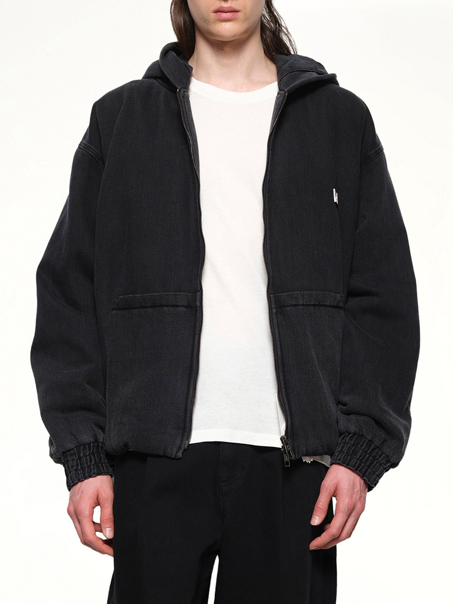 Dyed Denim Hoodie in Black