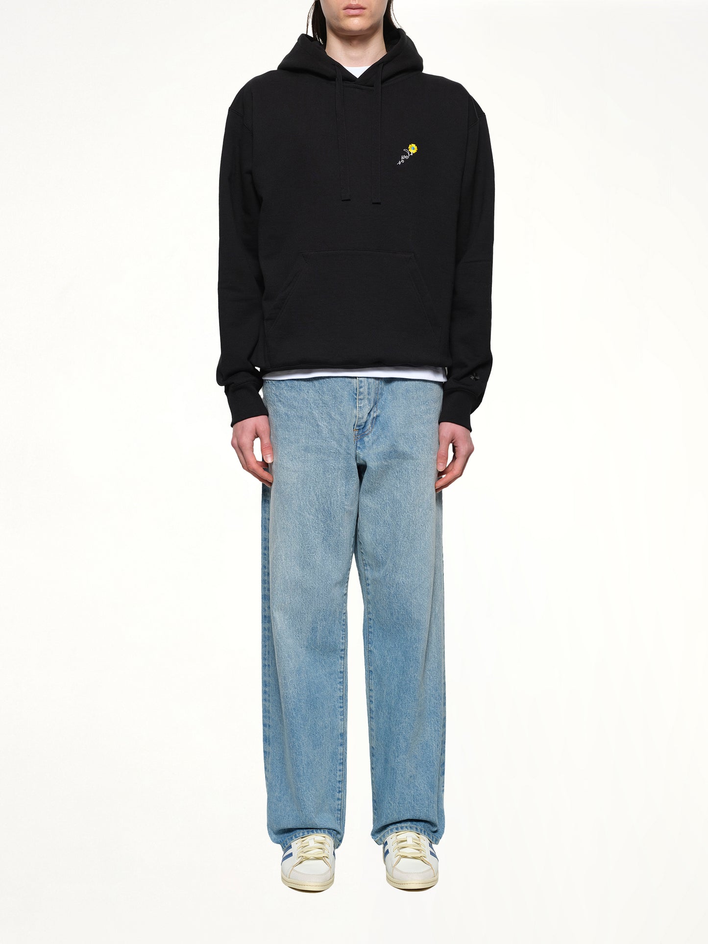 Floral Embroidered Hoodie in Black