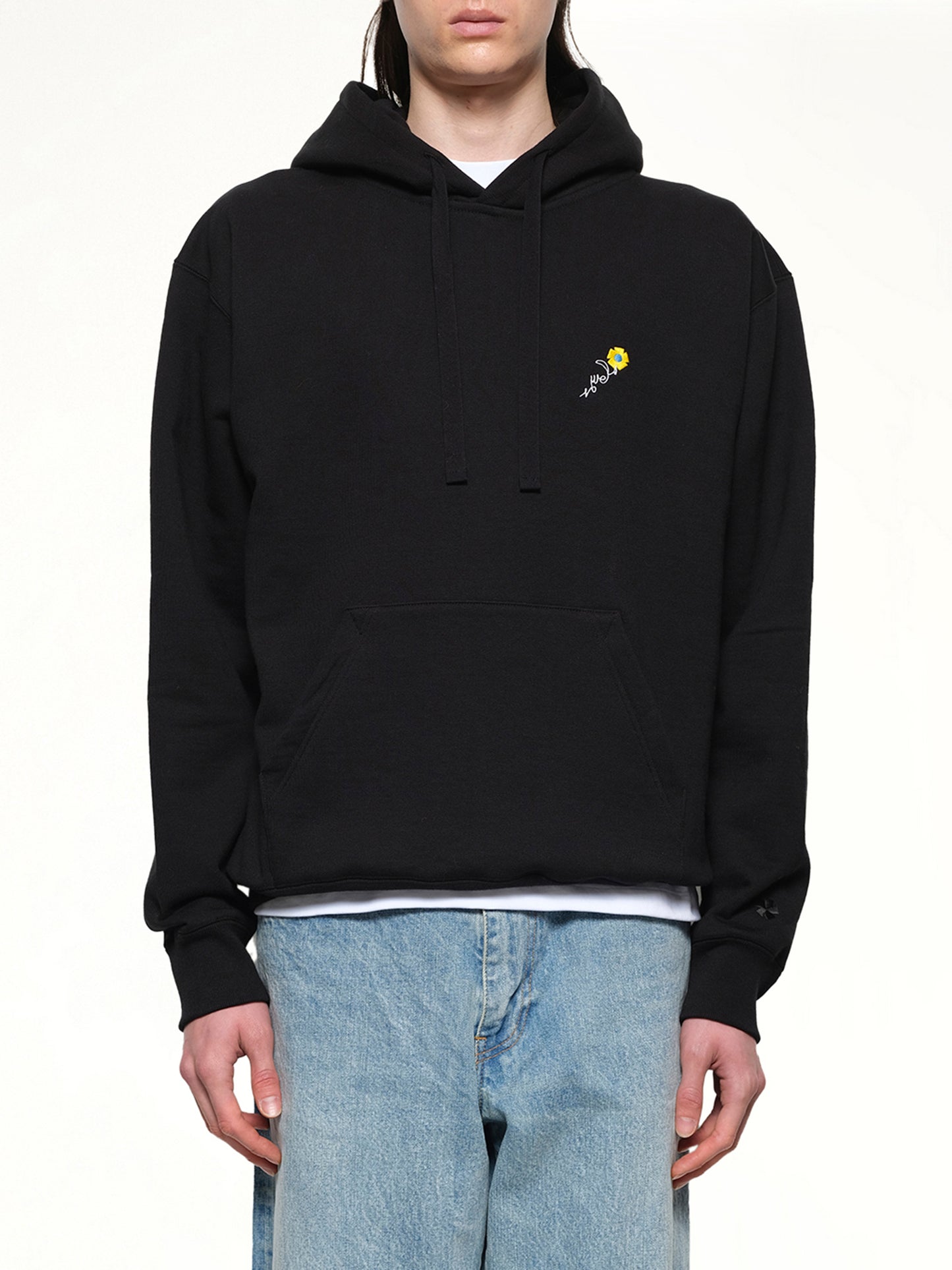 Floral Embroidered Hoodie in Black