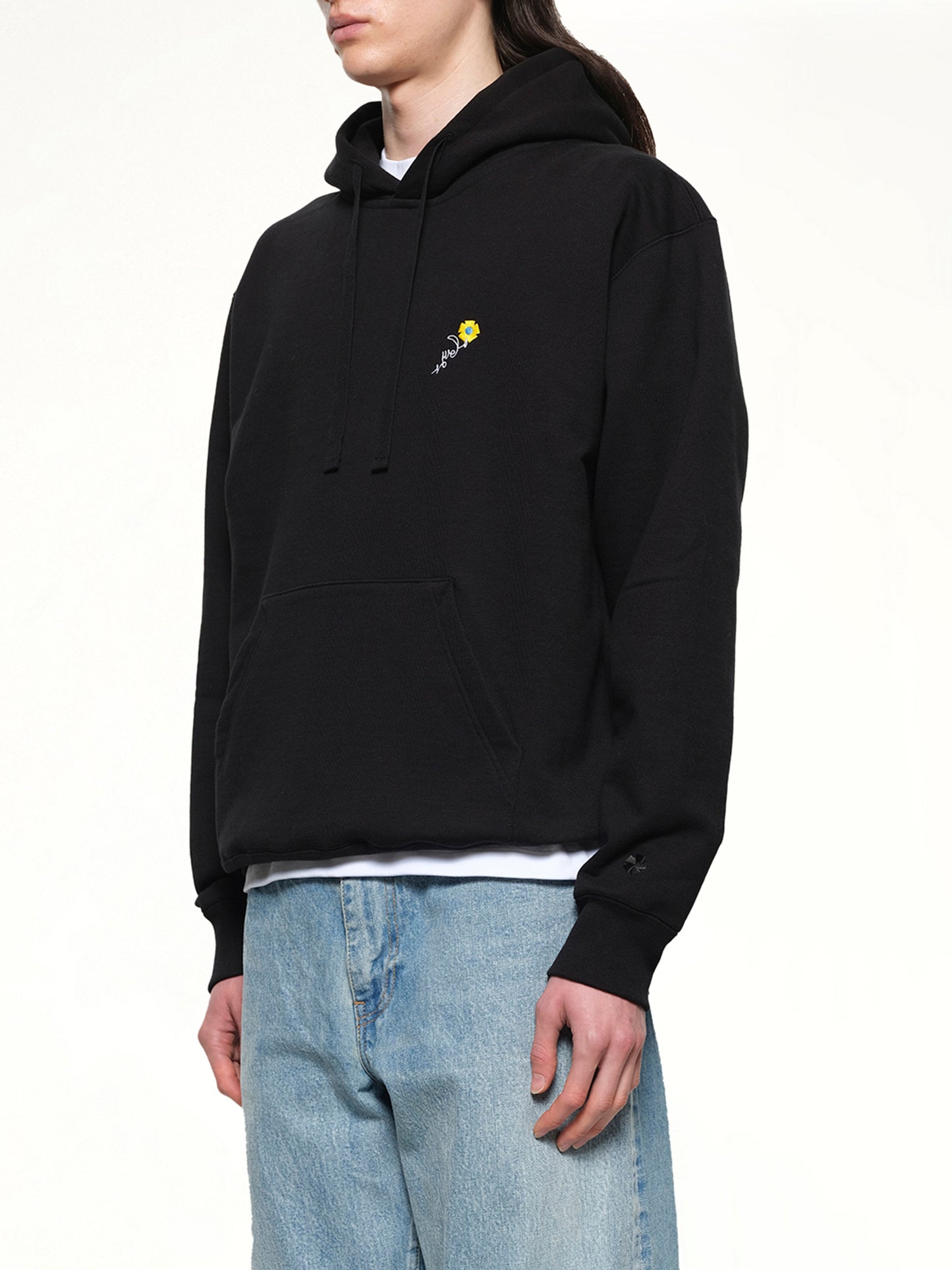 Floral Embroidered Hoodie in Black