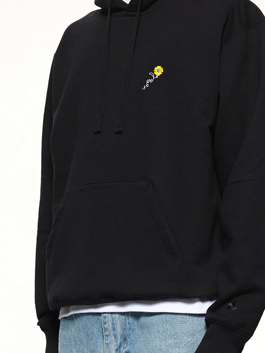 Floral Embroidered Hoodie in Black