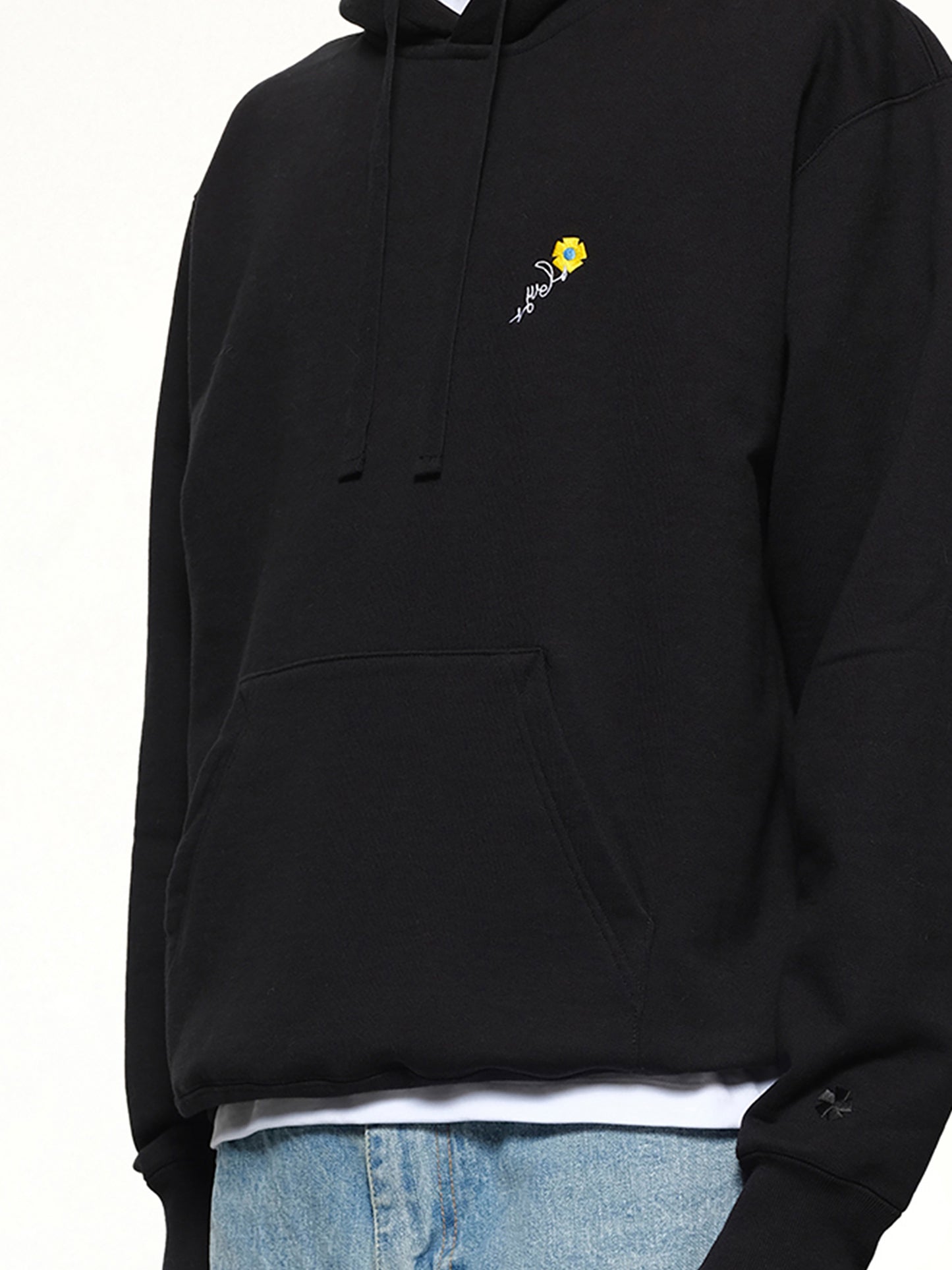 Floral Embroidered Hoodie in Black