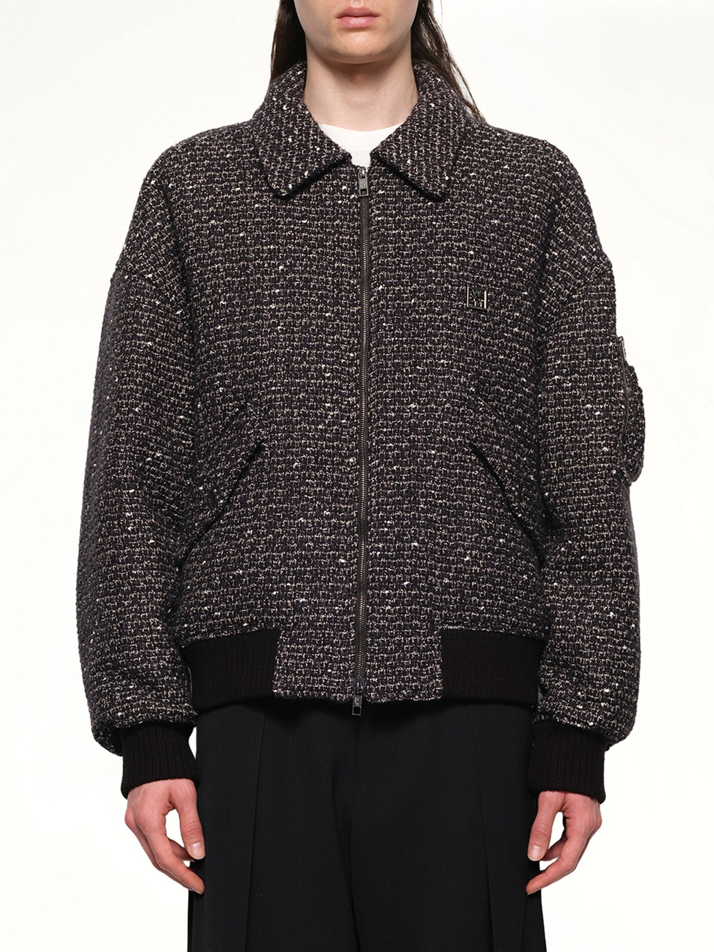 Tweed Bomber Jacket in Black