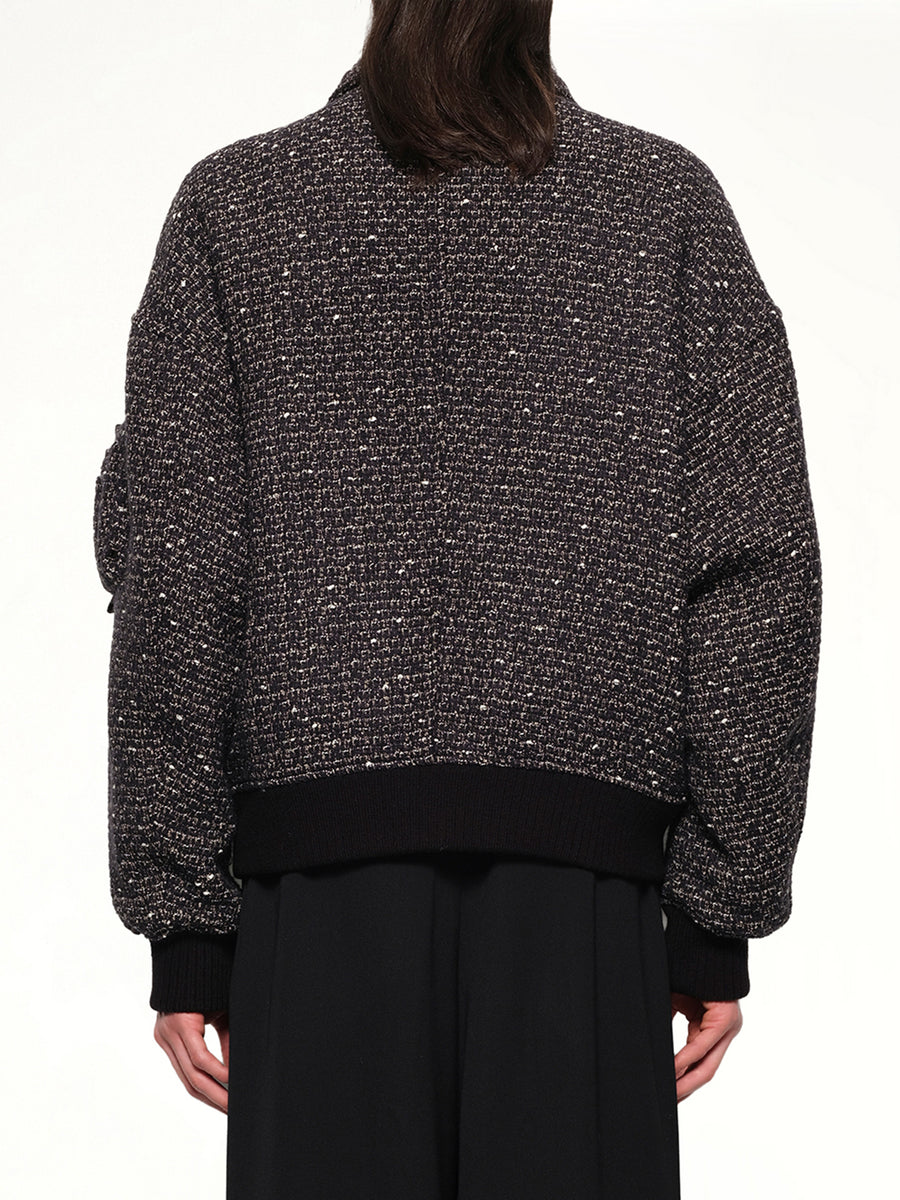 Tweed Bomber Jacket in Black