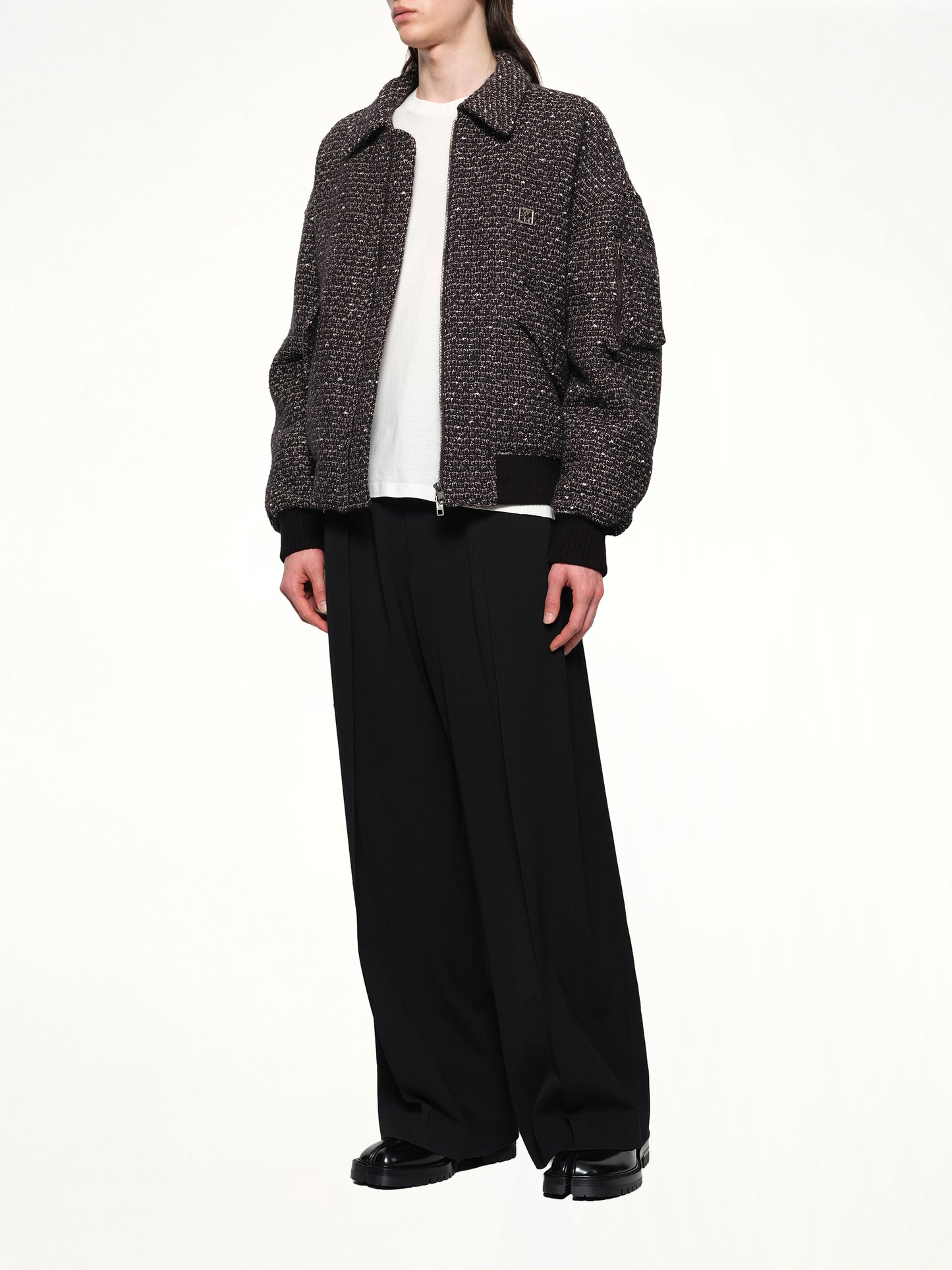 Tweed Bomber Jacket in Black