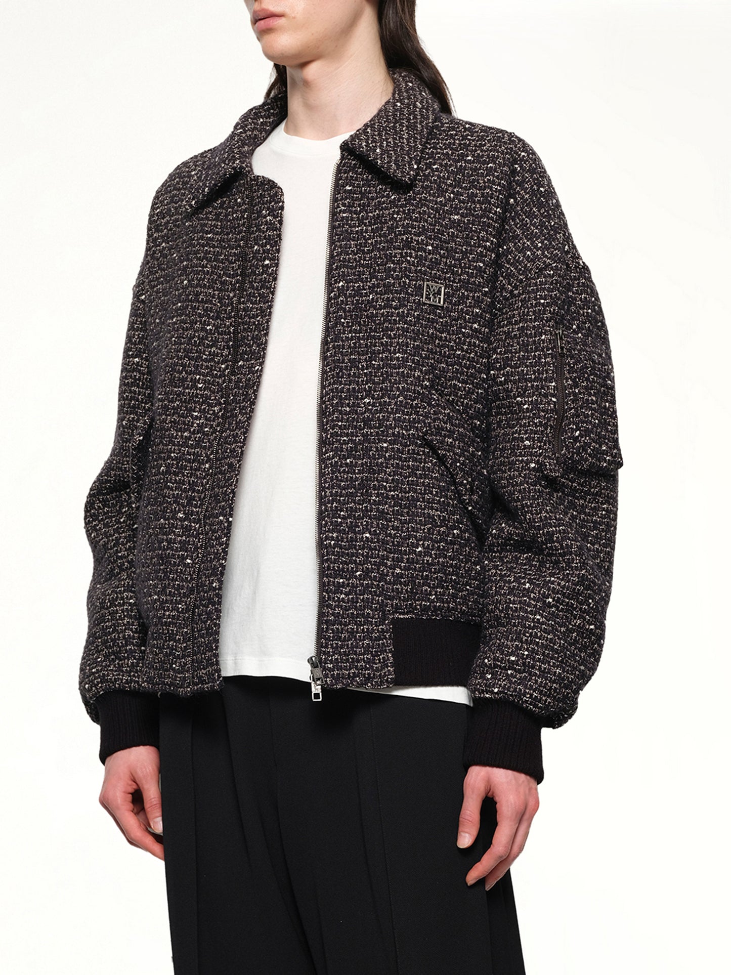 Tweed Bomber Jacket in Black