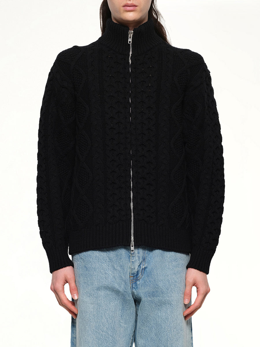 Cable Knit Zip Up in Black