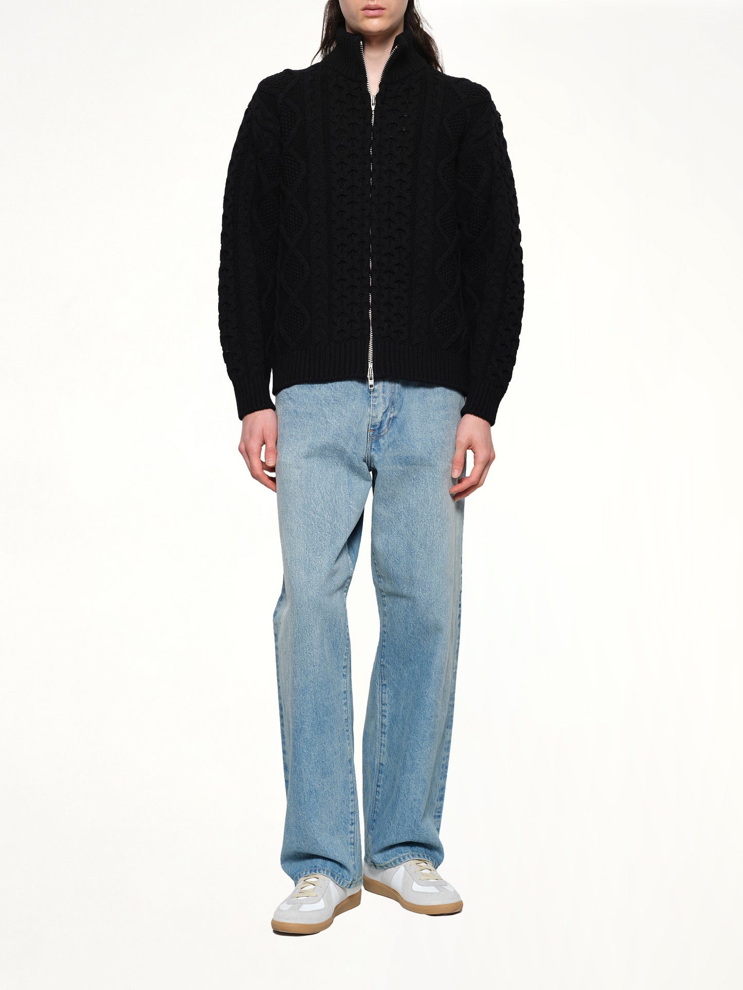 Cable Knit Zip Up in Black